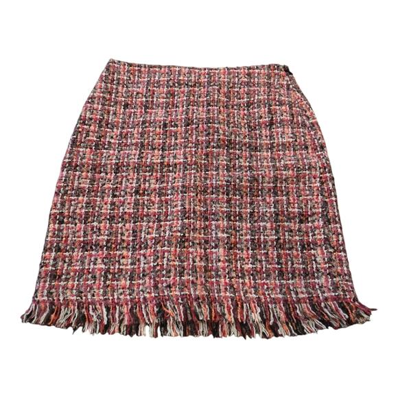 Talbots Plaid Tweed Boulce Fringe Pink Wool Blend Pencil Skirt‎ Size 4 - Picture 8 of 11